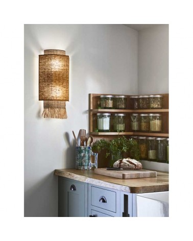 Aplique pared 27cm con 2 pantallas de lino y rafia deshilachada 2xE27