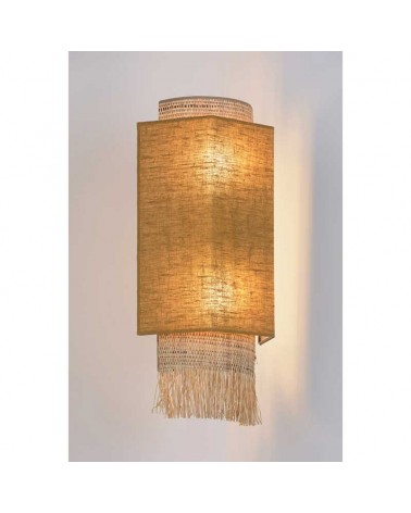 Wall light 27cm 2 linen and frayed raffia lampshades 2xE27
