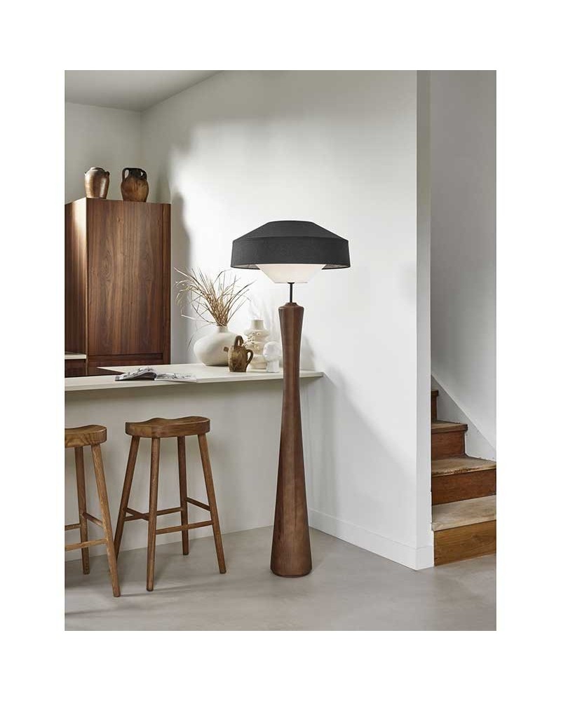 Floor lamp 170cm made of solid wood, fabric and blue finish paper E27