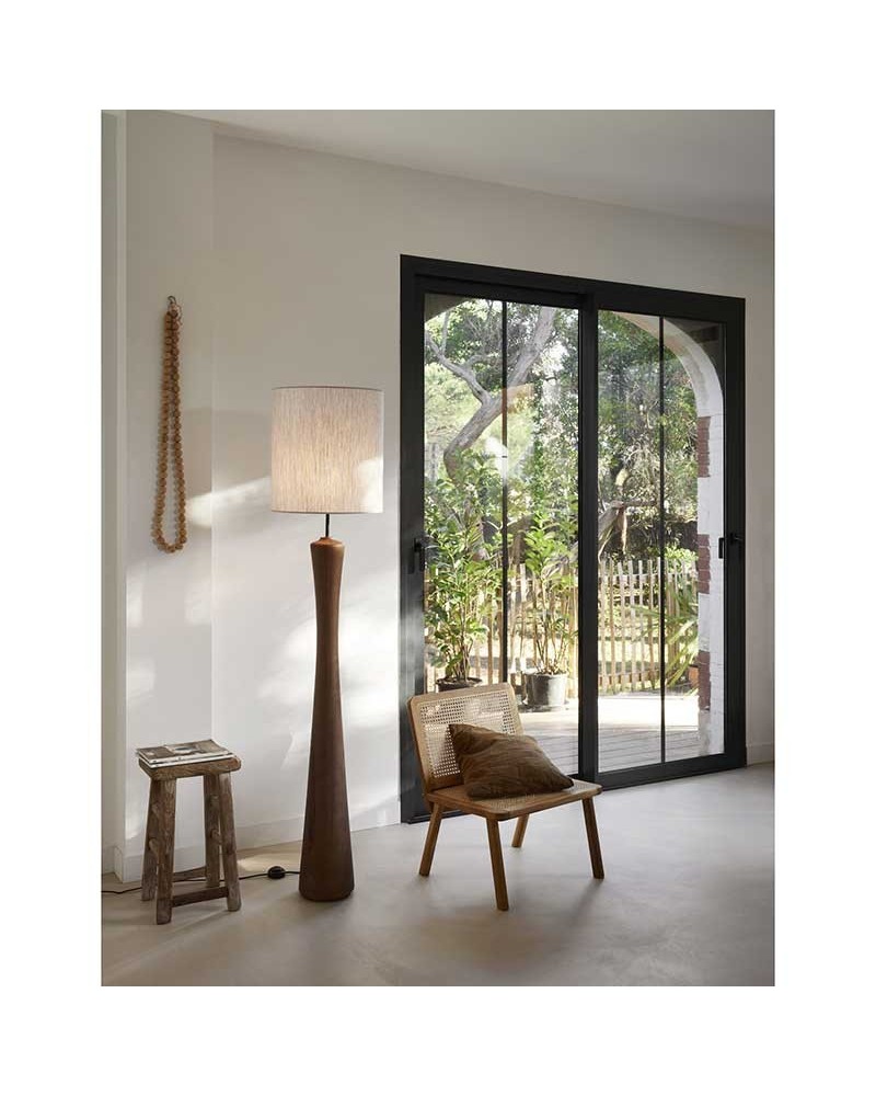 Lámpara de pie 184cm de madera maciza y textil acabado blanco E27