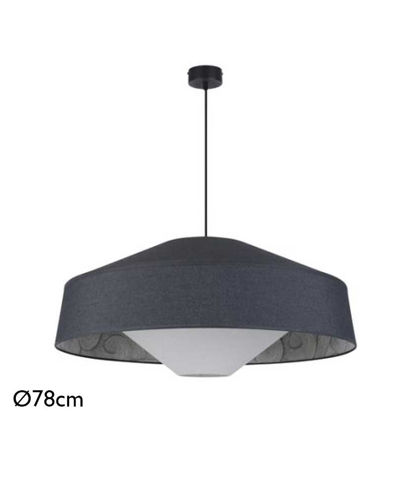 Lámpara de techo 78cm de metal, tela y papel acabado azul 3xE27