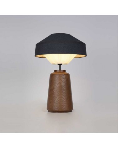 Table lamp 55cm made of solid wood, fabric and blue finish paper E27