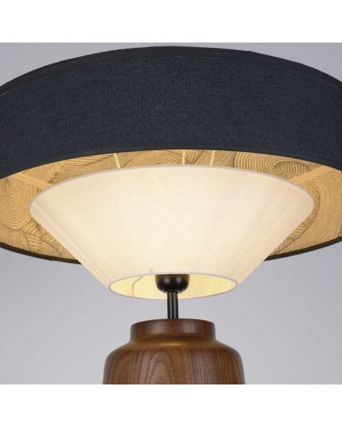 Table lamp 74cm made of solid wood, fabric and blue finish paper E27