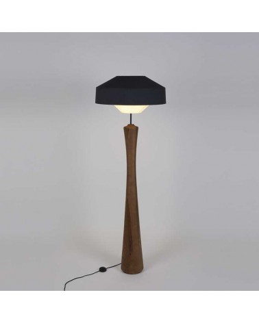 Floor lamp 170cm made of solid wood, fabric and blue finish paper E27