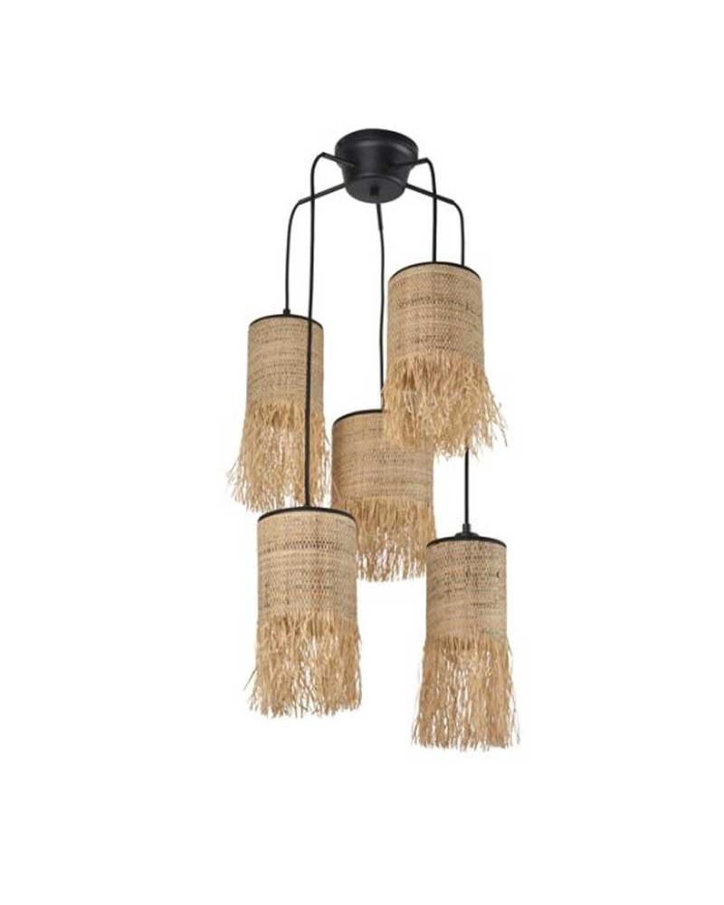 Ceiling lamp with 5 frayed raffia lampshades E27