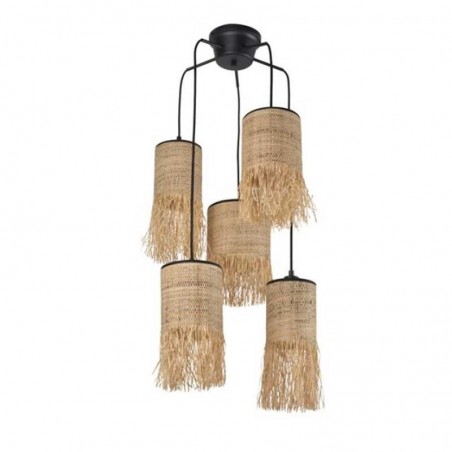 Ceiling lamp with 5 frayed raffia lampshades E27