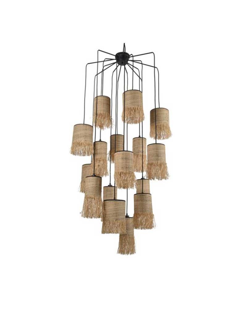 Ceiling lamp with 16 frayed raffia shades E27