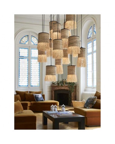 Ceiling lamp with 16 frayed raffia shades E27