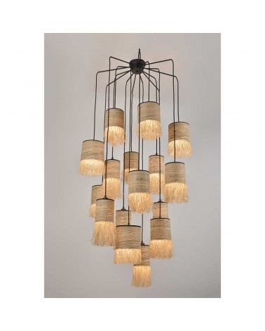 Ceiling lamp with 16 frayed raffia shades E27