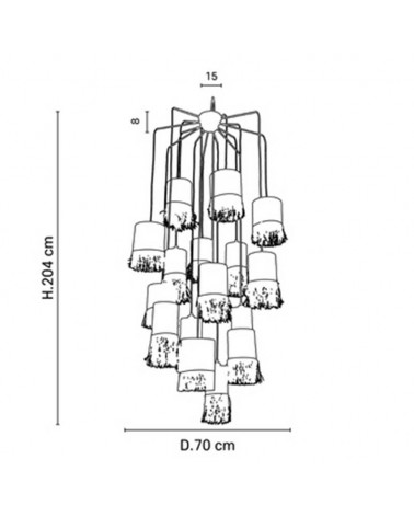 Ceiling lamp with 16 frayed raffia shades E27