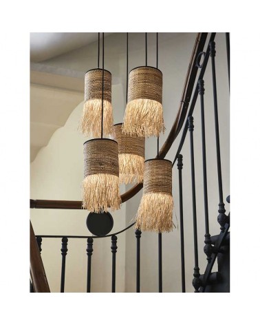 Ceiling lamp with 5 frayed raffia lampshades E27