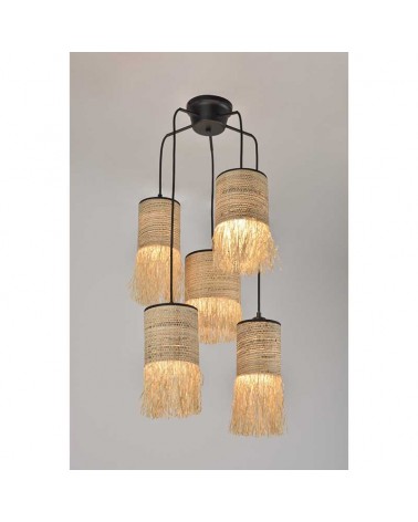 Ceiling lamp with 5 frayed raffia lampshades E27