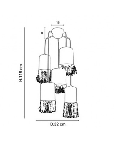 Lámpara de techo con 5 pantallas de rafia deshilachada E27