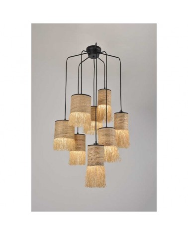 Ceiling lamp with 8 frayed raffia shades E27