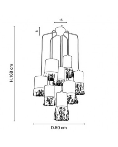 Lámpara de techo con 8 pantallas de rafia deshilachada E27