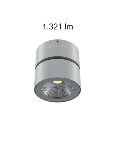 Wall and ceiling cylinder spotlight 10cm grey colour LED 15W 90º tilting aluminum 3000K 1255 Lm. 40º