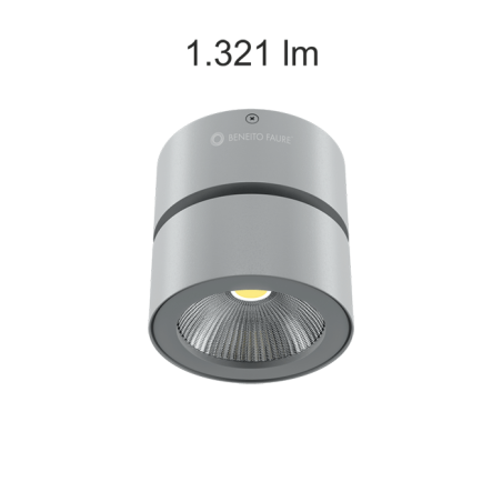 Wall and ceiling cylinder spotlight 10cm grey colour LED 15W 90º tilting aluminum 3000K 1255 Lm. 40º