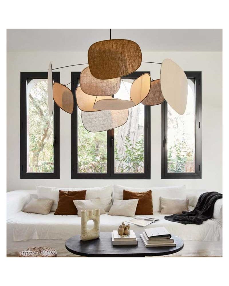 Lámpara de techo con 10 pantallas de lino de diferentes acabados E27