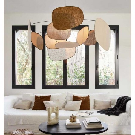 Ceiling lamp with 10 linen lampshades of different finishes E27