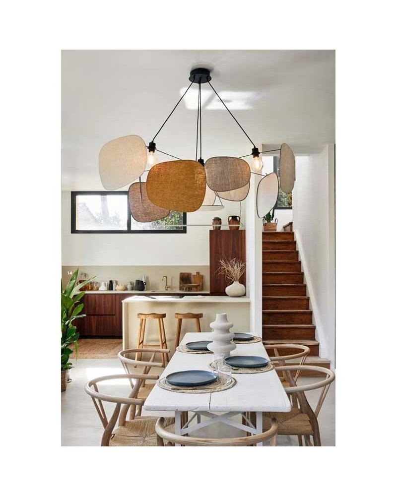 Ceiling lamp with 13 linen shades of different finishes 4xE27