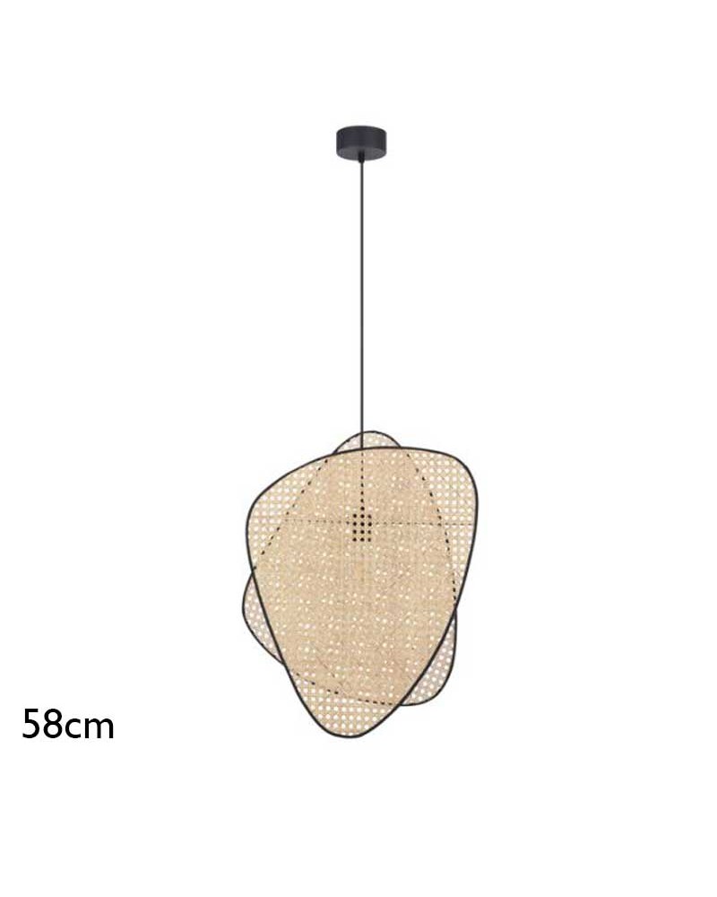 Lámpara de techo 58cm de alto con 2 pantallas de caña acabado natural E27