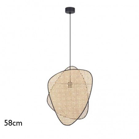 Ceiling lamp 58cm high with 2 cane shades in natural finish E27
