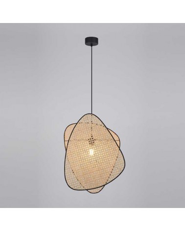 Ceiling lamp 58cm high with 2 cane shades in natural finish E27