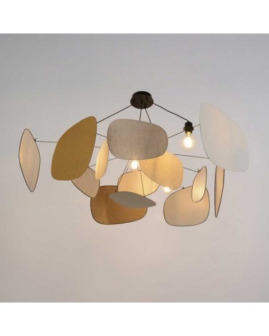 Ceiling lamp with 13 linen shades of different finishes 4xE27
