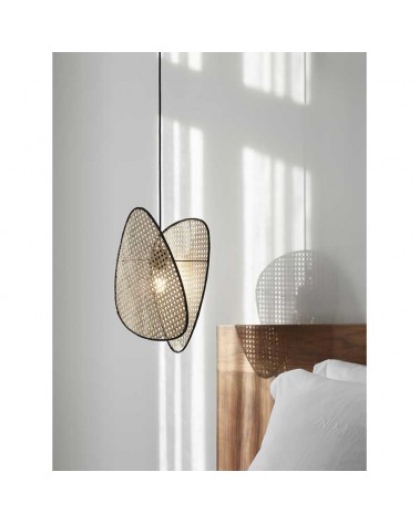 Lámpara de techo 44,5cm de alto con 2 pantallas de caña acabado natural E27