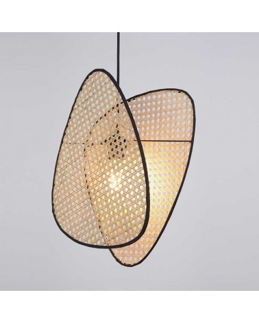 Lámpara de techo 44,5cm de alto con 2 pantallas de caña acabado natural E27