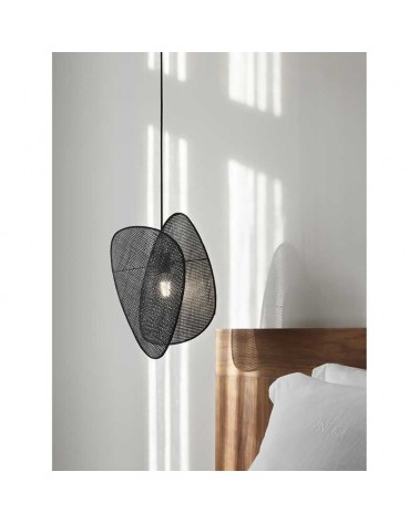 Ceiling lamp 44,5cm high with 2 reed shades black finish E27