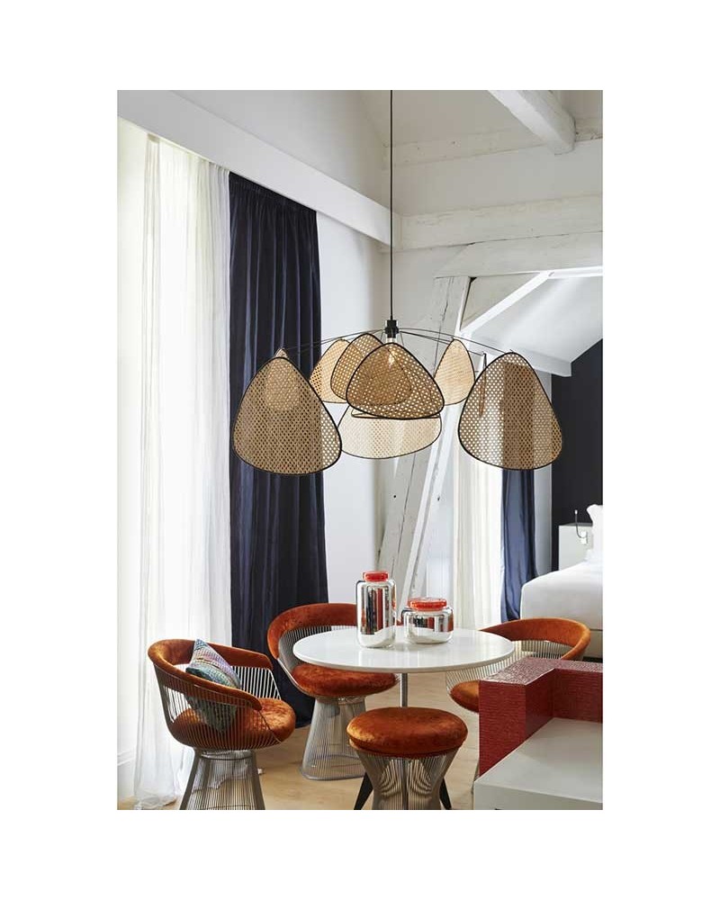 Ceiling lamp with 10 natural finish cane shades E27
