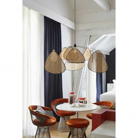 Ceiling lamp with 10 natural finish cane shades E27