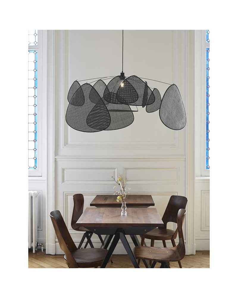 Ceiling lamp with 10 reed shades black finish E27