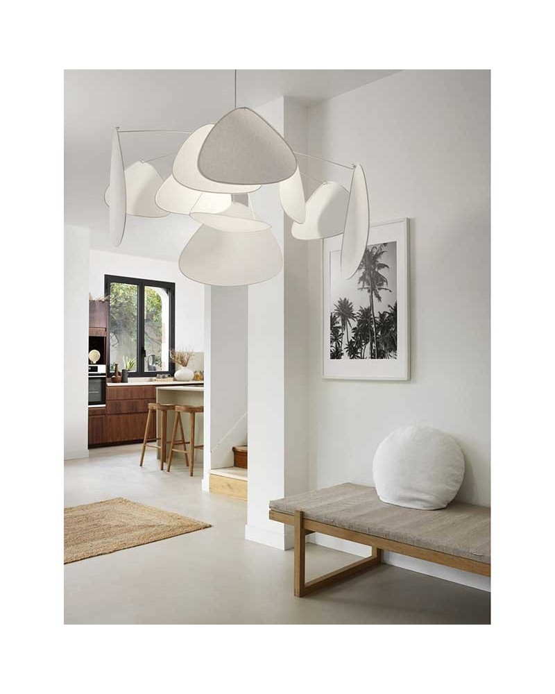 Ceiling lamp with 10 white finished paper shades E27