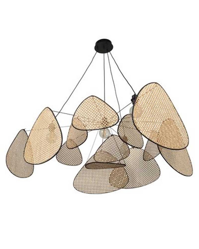 Ceiling lamp with 13 natural finish cane shades 4xE27