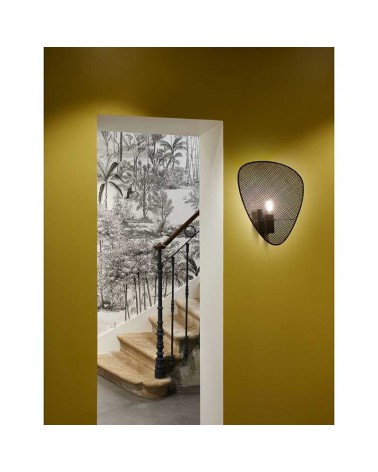 Wall light 42cm flat cane lampshade black finish E27