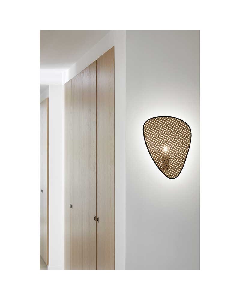 Wall light 42cm flat cane screen natural finish E27