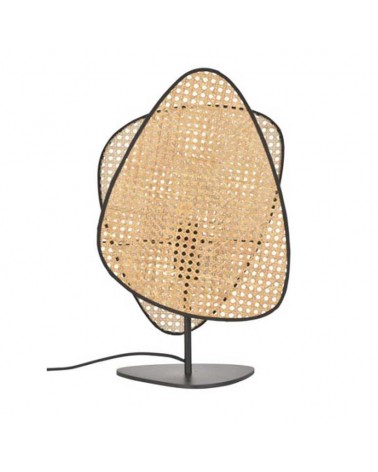 Lámpara de mesa 51cm doble pantalla plana de caña acabado natural E27