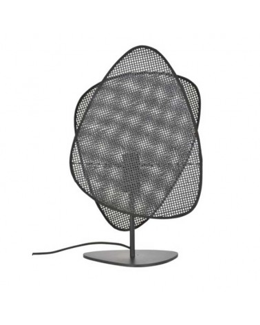 Lámpara de mesa 51cm doble pantalla plana de caña acabado negro E27