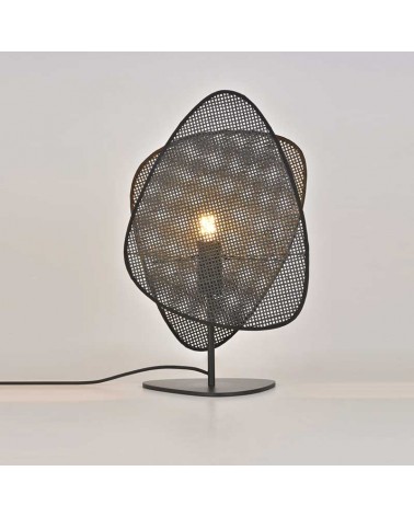 Lámpara de mesa 51cm doble pantalla plana de caña acabado negro E27