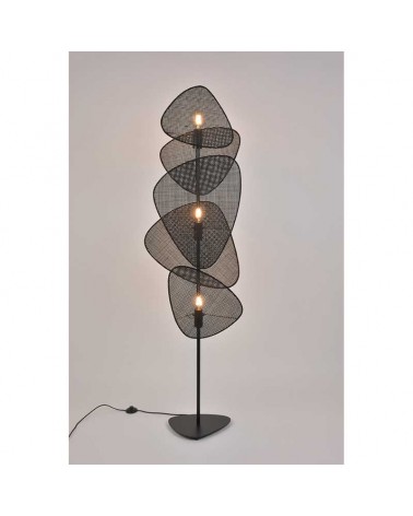 Floor lamp 179cm with five flat cane lampshades in black finish 3xE27
