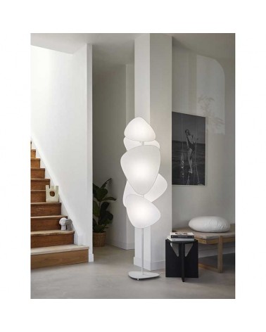 Floor lamp 179cm with five flat white finished paper lampshades 3xE27