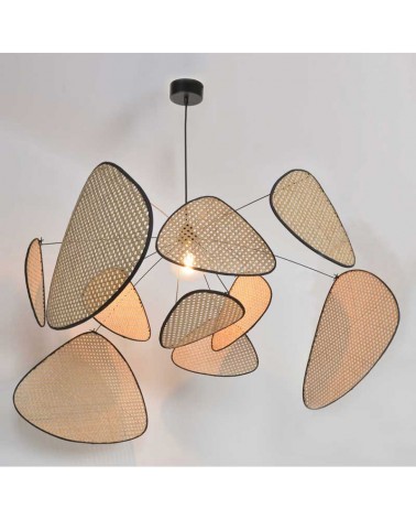 Lámpara de techo con 10 pantallas de caña acabado natural E27