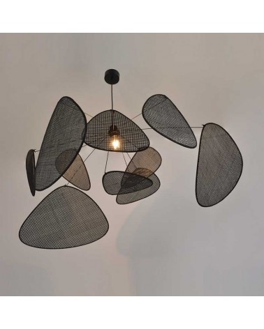 Ceiling lamp with 10 reed shades black finish E27