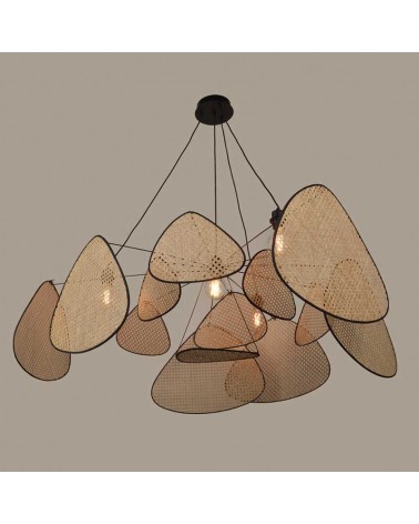 Ceiling lamp with 13 natural finish cane shades 4xE27