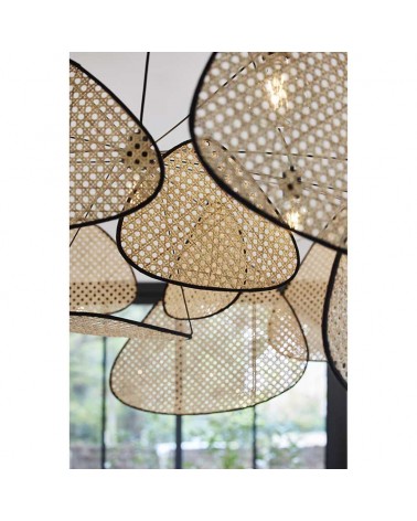 Ceiling lamp with 13 natural finish cane shades 4xE27