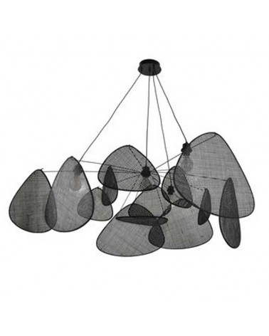 Ceiling lamp with 13 cane shades in black finish 4xE27