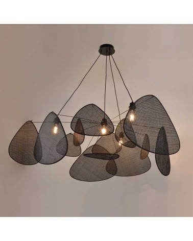 Ceiling lamp with 13 cane shades in black finish 4xE27