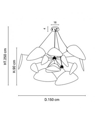 Ceiling lamp with 13 cane shades in black finish 4xE27